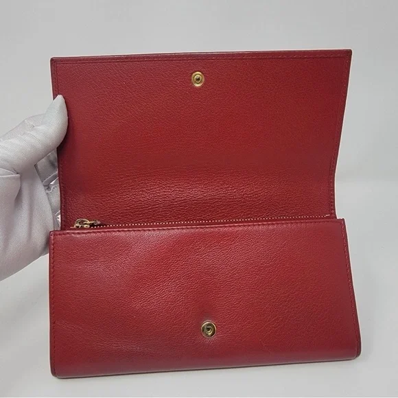 Saint Laurent Red Leather Long Wallet with Embossed YSL Logo - Picture 3 of 7